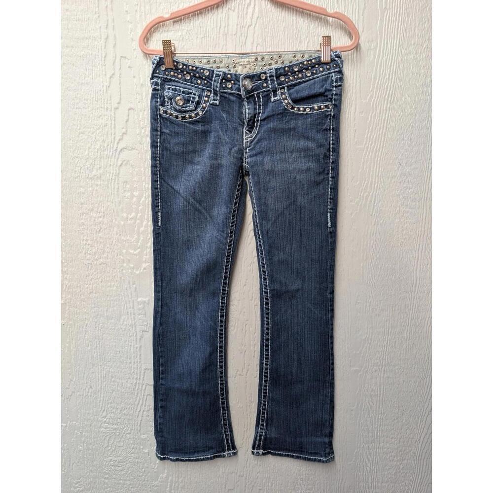 LA Idol USA Low Rise Flare Studded Bedazzled Jeans Size 3 27x29 Cowgirl Y2K